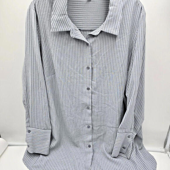 Adriana Papell Button Up Business Attire Minimalist Striped Shirt Men Collard 1X - Picture 1 of 12